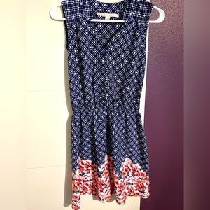 Navy and pink floral pattern dress